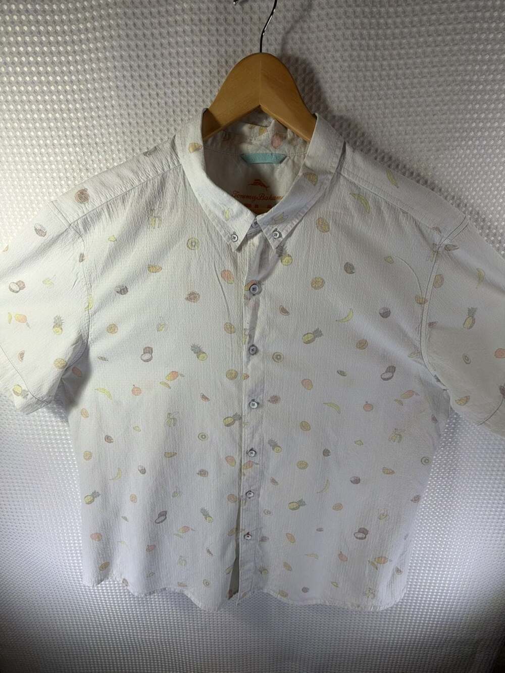 Tommy Bahama Men's Short Sleeve Button-Up Shirt with Fruit and Pineapple Print